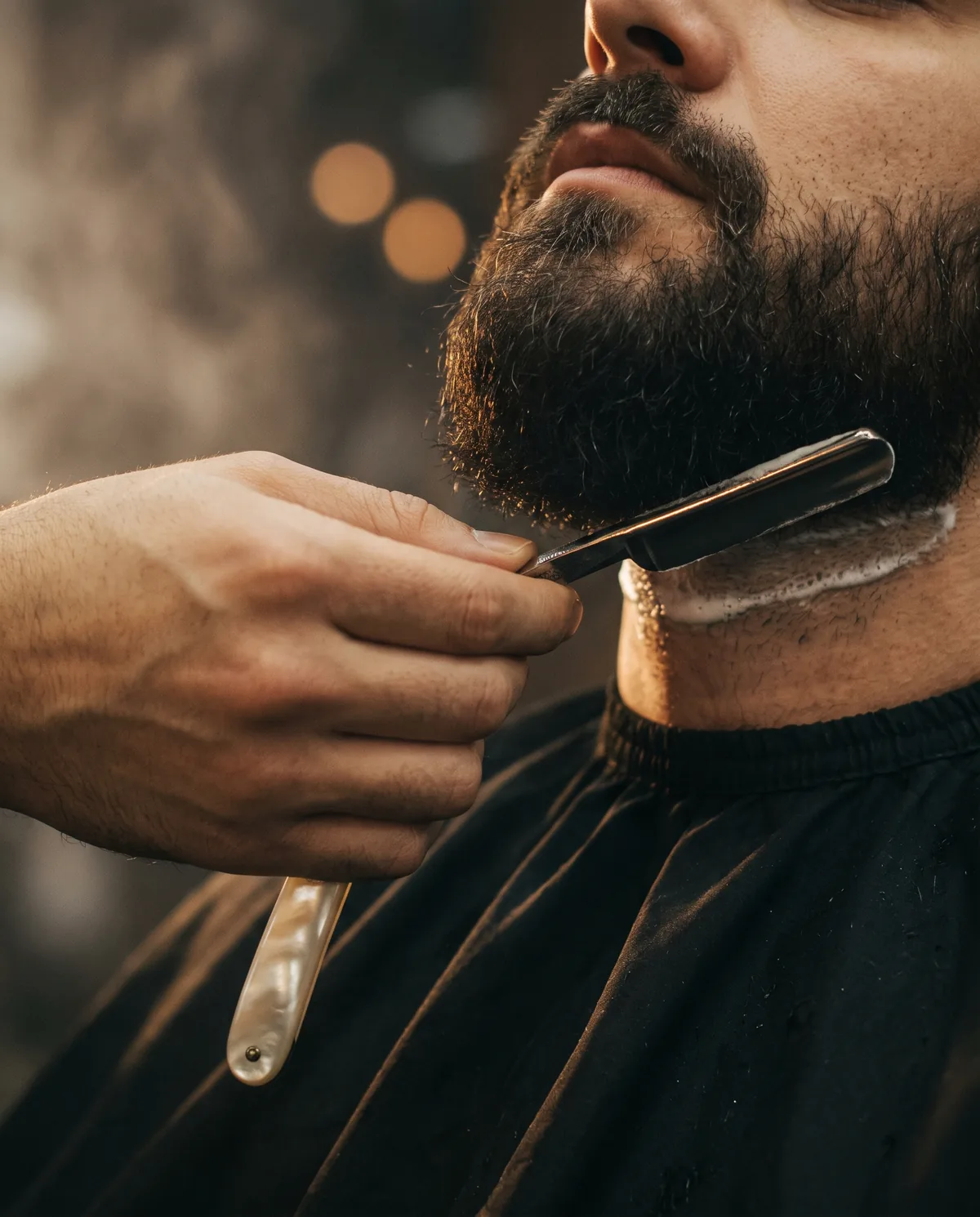 A beard line-up with a straight razor along a line of lather